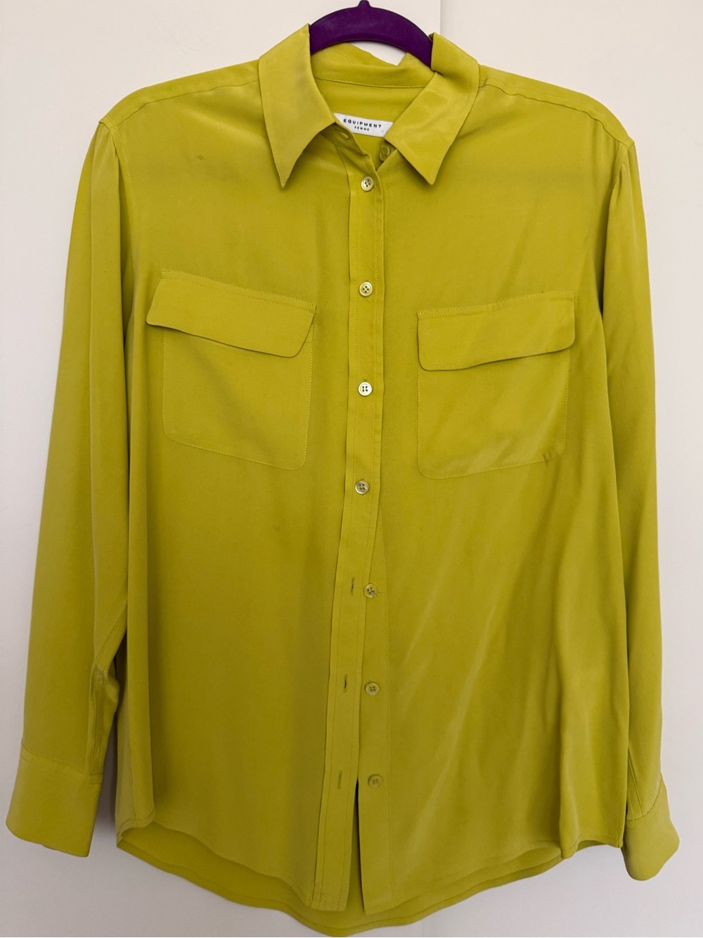 Equipment FR Signature Silk Chartreuse Green Button-Down Shirt Small EUC